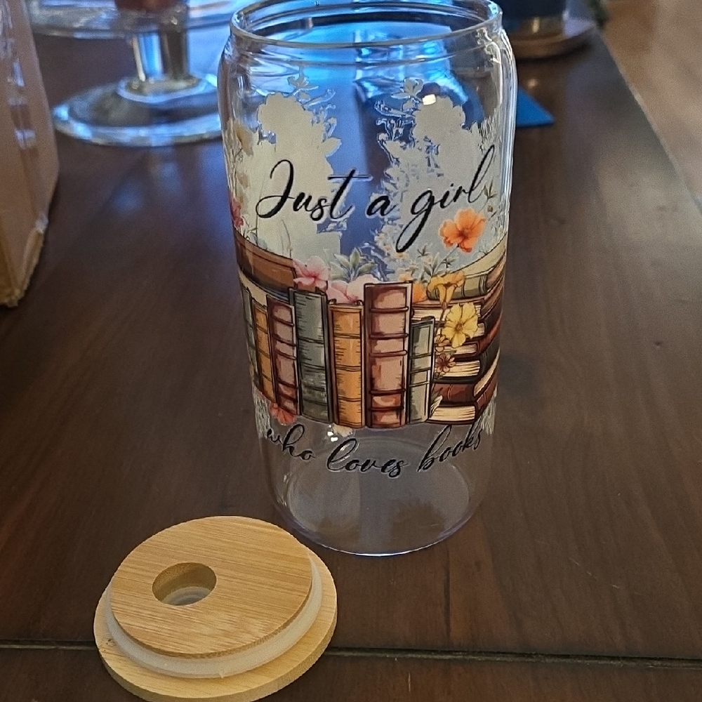 Handmade Floral Book Lover Glass Tumbler
